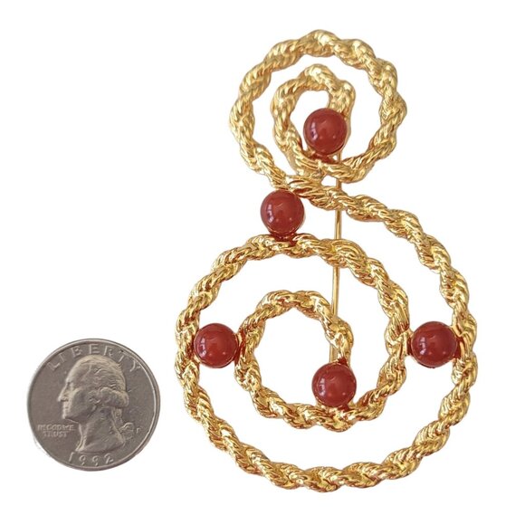 Avon Musical Treble Clef S-Shape Faux Carnelian Stone Brooch, Signed E684 - Picture 8 of 11